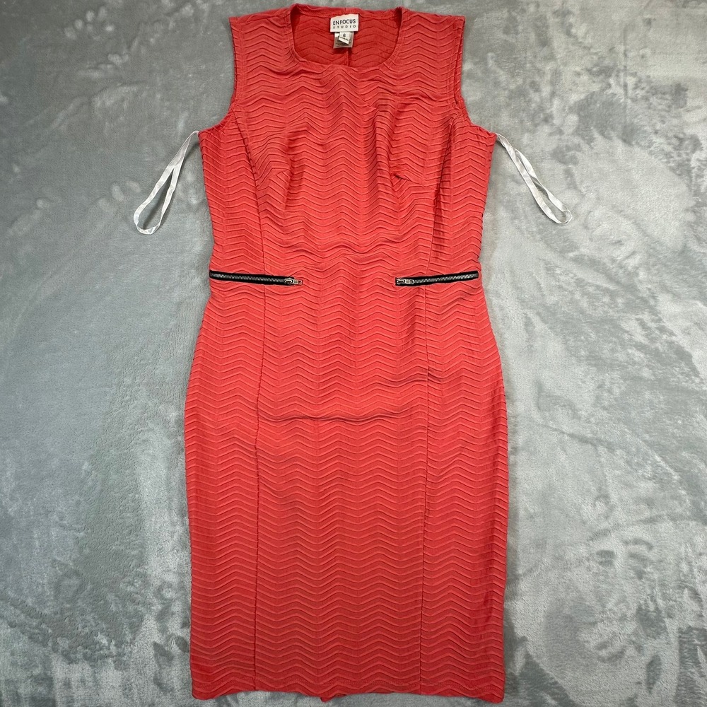 Enfocus Studio Dress Womens 6 Coral Pink Textured Chevron Zipper Sheath 11119